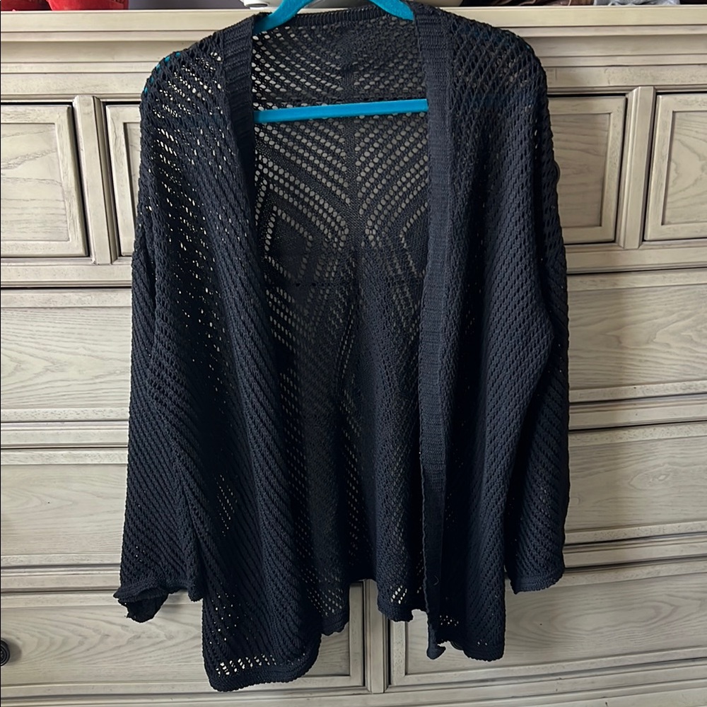 NWOT Black Open Front Crochet Long Wide Sleeves Women's Cardigan Coverup